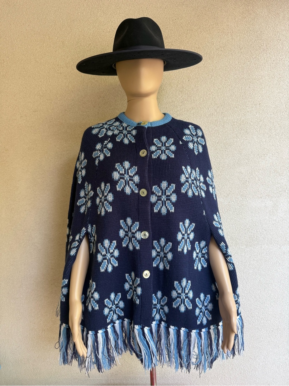 Vintage Navy Knit Poncho